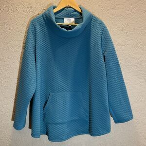 44 Degrees North Women’s 3X Blue Quilted Cowl Neck Pullover Sweater Pocket Cozy